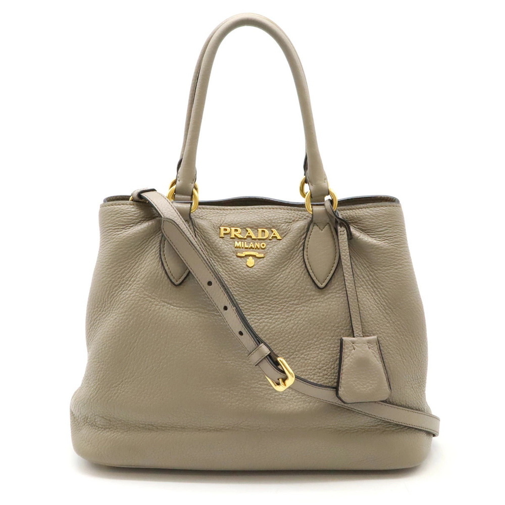 Prada VITELLO PHENIX Handbag Tote Bag Crossbody Leather Greige Gray